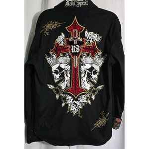 Rebel Spirit A Royal Way Of Life Black Long Sleeve Shirt Flip Cuff Large